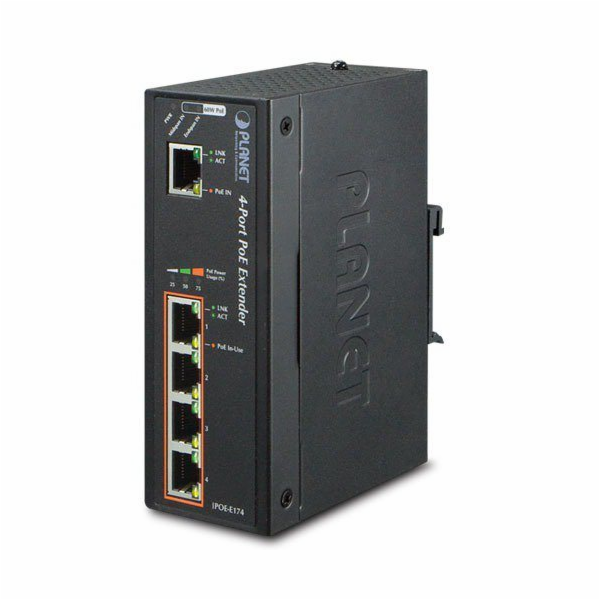 Planet průmyslový PoE/LAN extender, 1xPoE-in, 4xPoE-out 6...