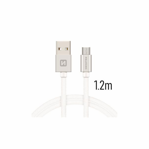 Data kabel SWISSTEN Textile microUSB 1,2 m, stříbrná