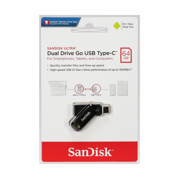 SANDISK Ultra Dual USB Typ-C Laufwerk 64 GB, USB-Stick PA...