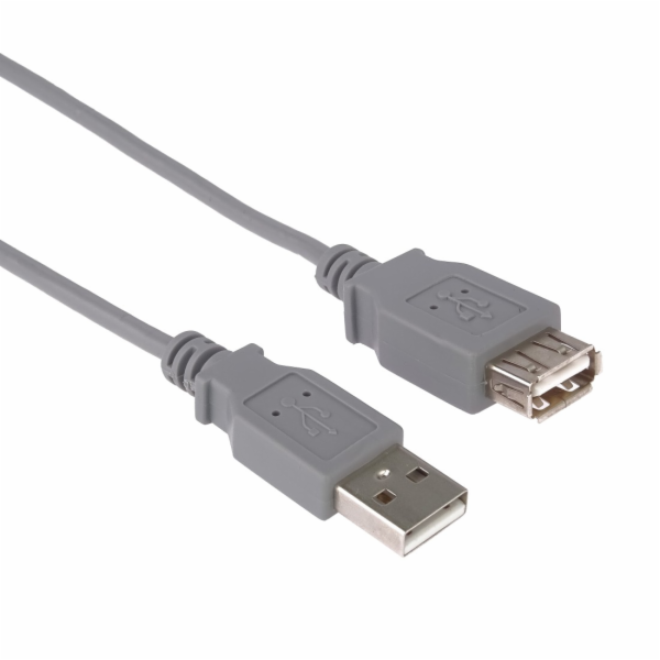 PremiumCord USB 2.0 kabel prodlužovací, A-A, 3m, šedá