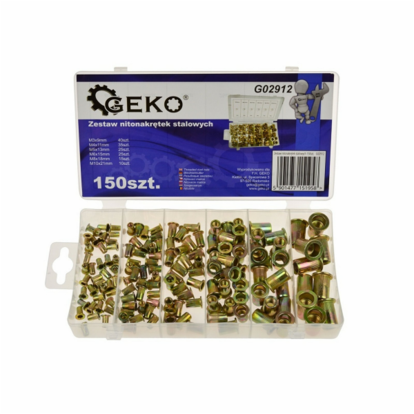 GEKO Sada ocelových nýtovacích matic 150 ks GEKO