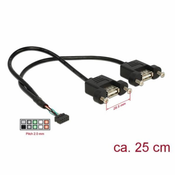 DeLOCK USB 2.0 kabel, 2mm 10pinová zásuvka > 2x USB-A zás...