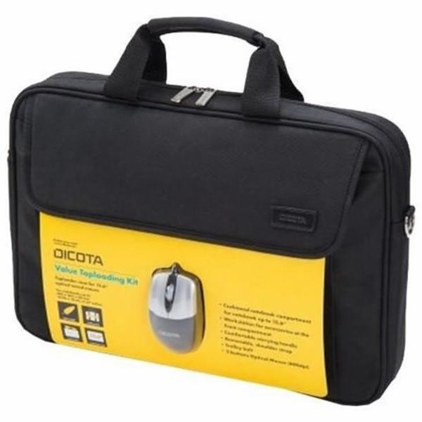 DICOTA Toploader 15.6 black with mouse including Black