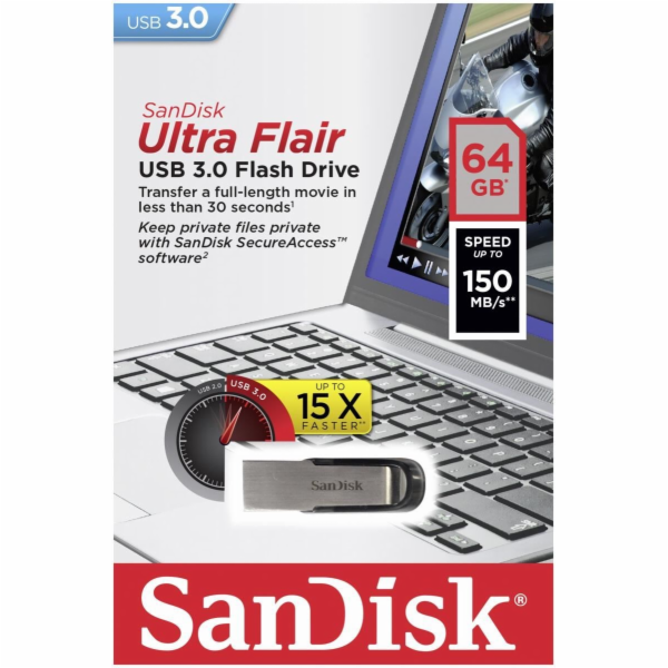 SanDisk Cruzer Ultra Flair  64GB USB 3.0 150MB/s  SDCZ73-...