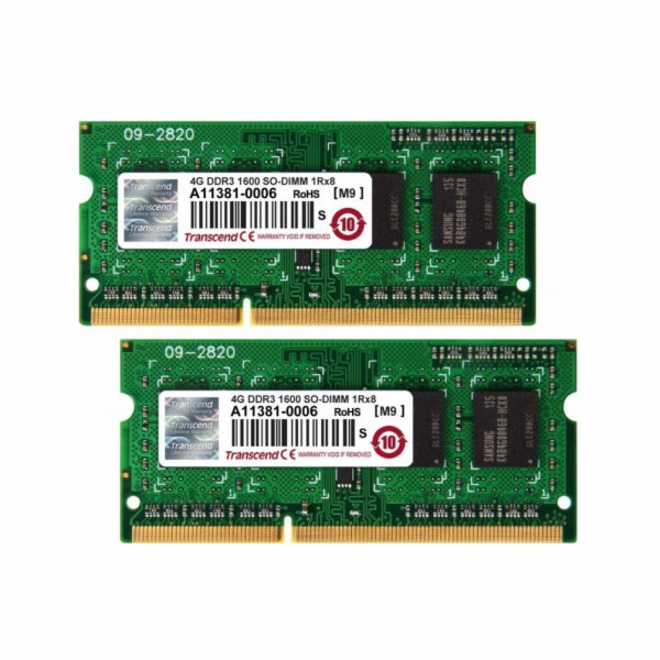 Transcend SODIMM DDR3 8GB KIT(4GBx2), 1600MHz 1Rx8 pro Ap...