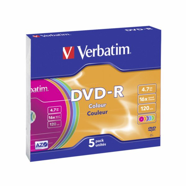 1x5 Verbatim DVD-R 4,7GB Colour 16x Speed, Slim Case