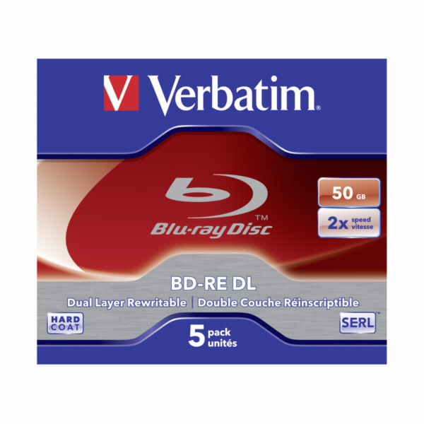 1x5 Verbatim BD-RE Blu-Ray 50GB 2x Speed, White Blue Surf...