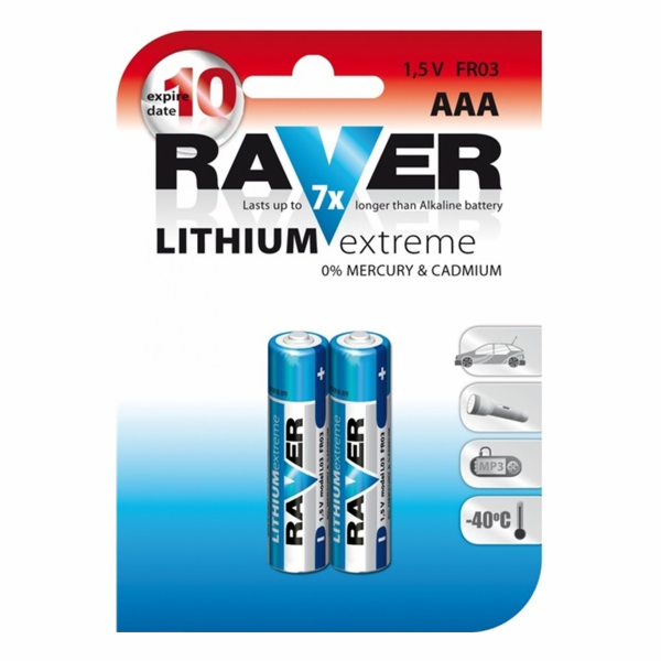 GP&nbsp;lithiová&nbsp;baterie&nbsp;1,5V&nbsp;RAVER&nbsp;AAA&nbsp;(R03)&nbsp;Extreme&nbsp;2ks&nbsp;blistr