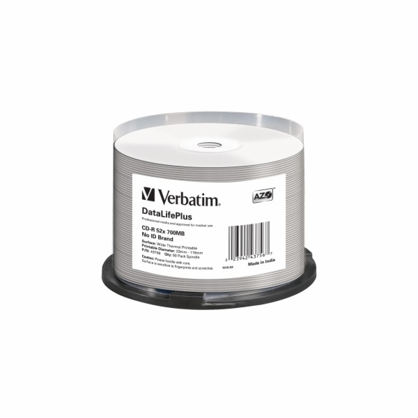 VERBATIM CD-R(50-pack) spindl, AZO 52X,700MB,WHITE WIDE T...