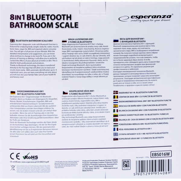 Esperanza BATHROOM SCALE 8IN1 WITH BLUETOOTH B.FIT WHITE