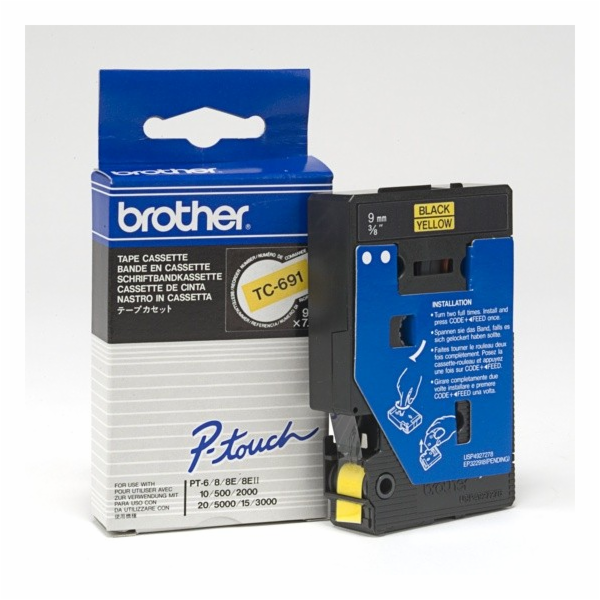 BROTHER TC691 Black On Yellow Tape (9mm)