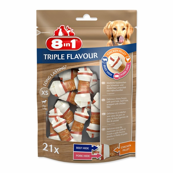 Chutné pro psy 8v1 Triple Flavour XS, 0,294 kg, 21 ks.