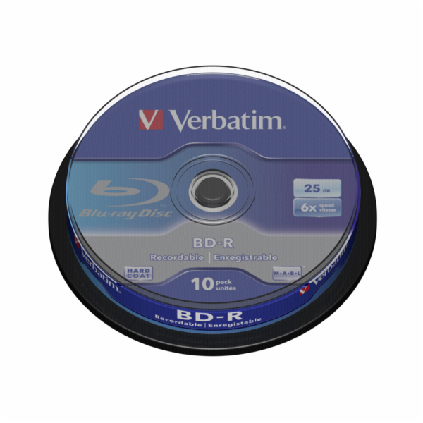 1x10 Verbatim BD-R Blu-Ray 25GB 6x Speed, white blue Cakebox