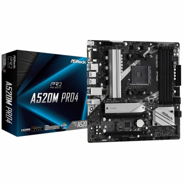 ASRock MB Sc AM4 A520M PRO4, AMD A520, 4xDDR4, HDMI, DP