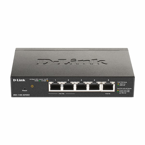 D-Link DGS-1100-05PDV2 5-Port Gigabit PoE Smart Switch, b...