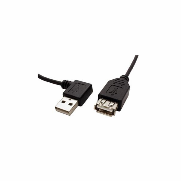 Kabel USB 2.0 A-A 30 cm prodlužovací, lomený vpravo, černý