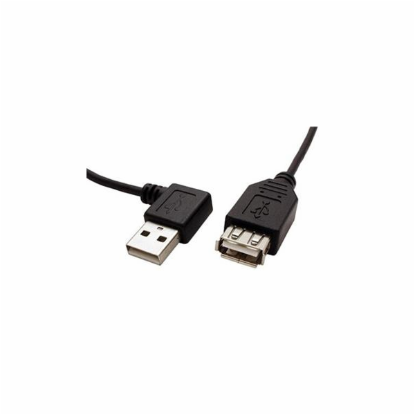 Kabel USB 2.0 A-A 15 cm prodlužovací, lomený vpravo, černý