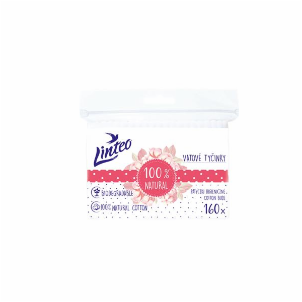 Papírové vatové tyčinky 100% natural Linteo 160 ks v sáčku