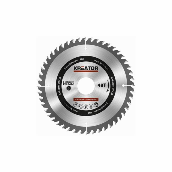 Pilový kotouč Kreator KRT020411 na dřevo 165mm, 48T 