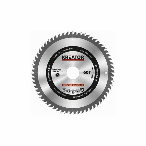 Kreator KRT020417 - Pilový kotouč na dřevo 190mm, 60T
