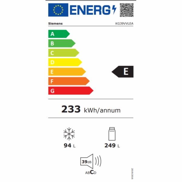 Siemens KG39VVLEA iQ300, kombinace chladničky a mrazničky
