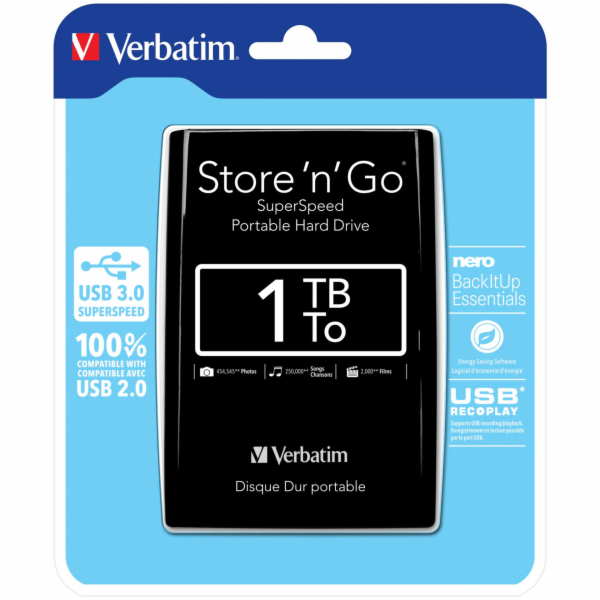 Verbatim Store n Go Portable 1TB USB 3.0 cerna