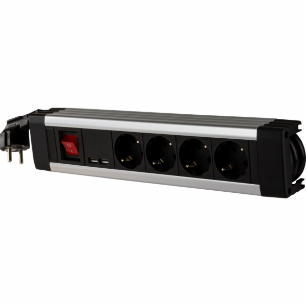 REV el.prodluzovacka 4x zás.+KS USB SupraLine vypínac cerná