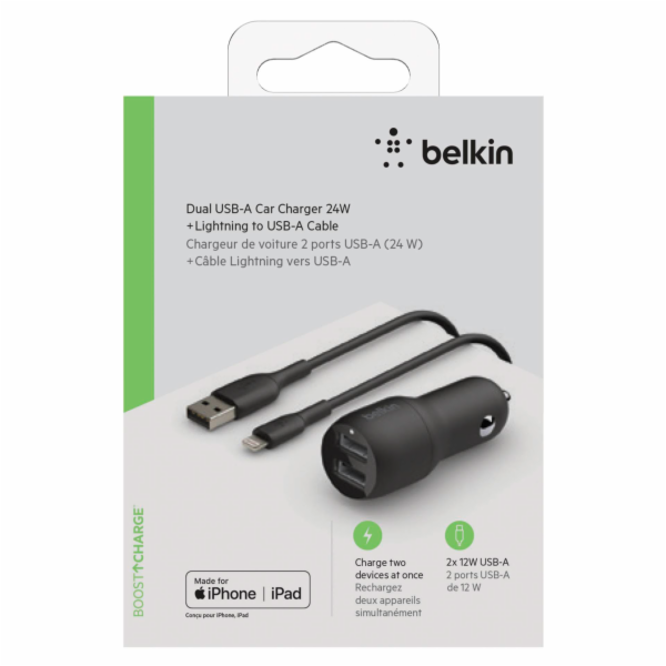 Belkin USB-A autonabijecka, 24W 1m Lightning-Kabel  CCD00...