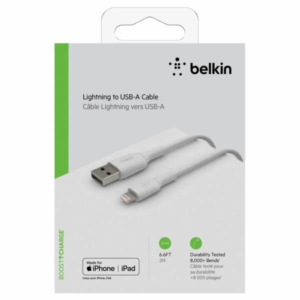 Belkin Lightning nab./sin. kabel 2m, PVC, bily, mfi cer.