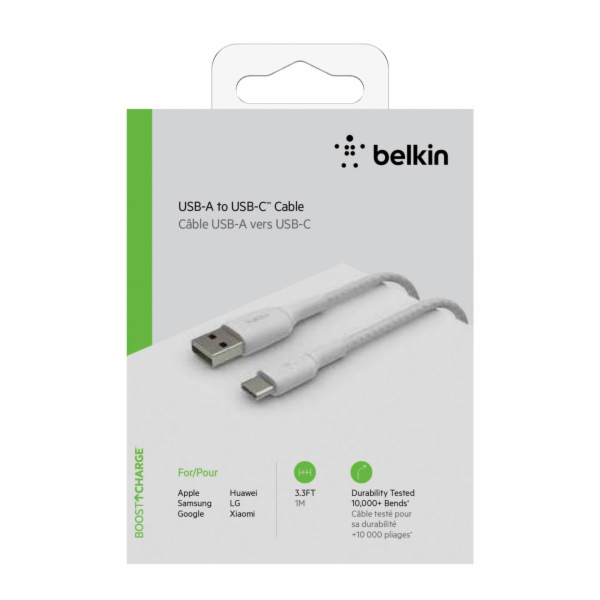 Belkin USB-C/USB-A kabel 1m opletený, bílý CAB002bt1MWH