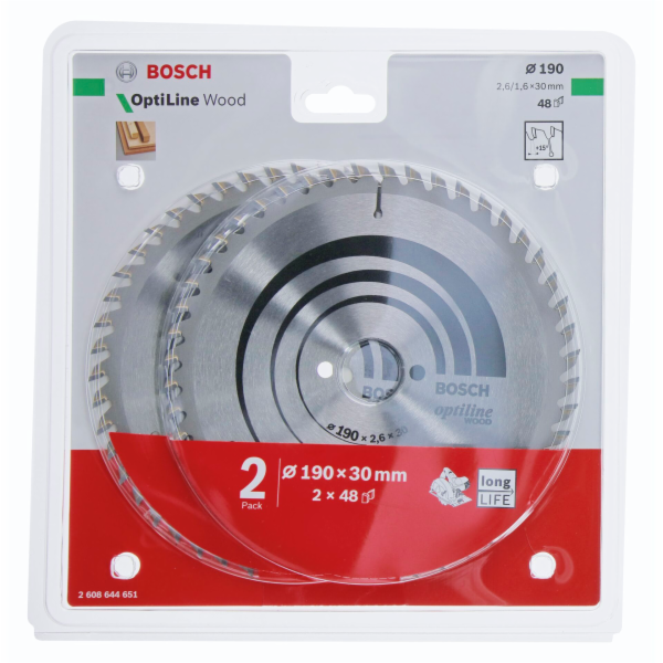 Bosch 2x Optiline Wood 190x30x2.6/1.6x48T pilový kotouc