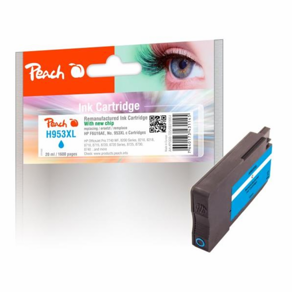 PEACH kompatibilní cartridge HP No. 953XL, azurová, F6U16...