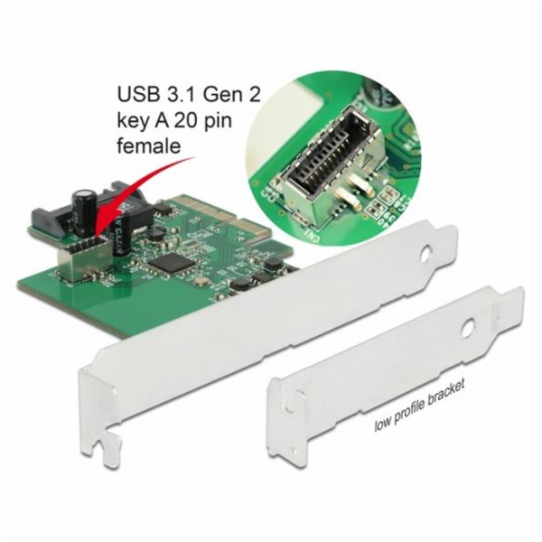 DeLOCK PCIe karta > 1x klíč USB 3.2 Gen 2 A 20 pin, karta...
