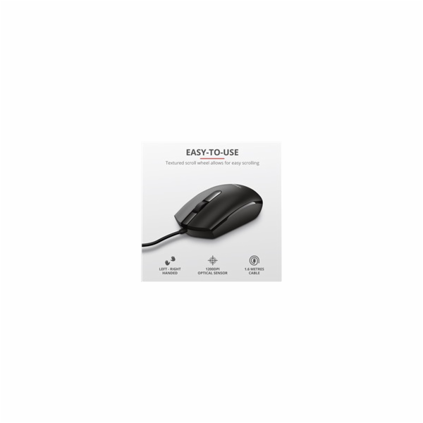 TRUST BASI/Kancelářská/Optická/1 200 DPI/Drátová USB/Černá