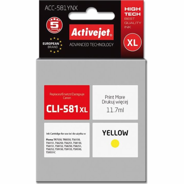 Activejet ACC-581YNX ink (replacement for Canon CLI-581Y ...