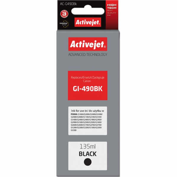 Activejet AC-G490Bk ink for Canon printer; Canon GI-490BK...