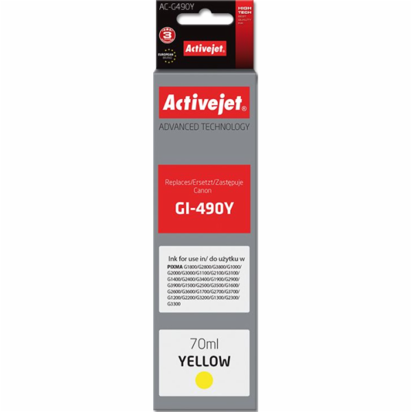 Activejet AC-G490Y ink for Canon printer; Canon GI-490Y r...