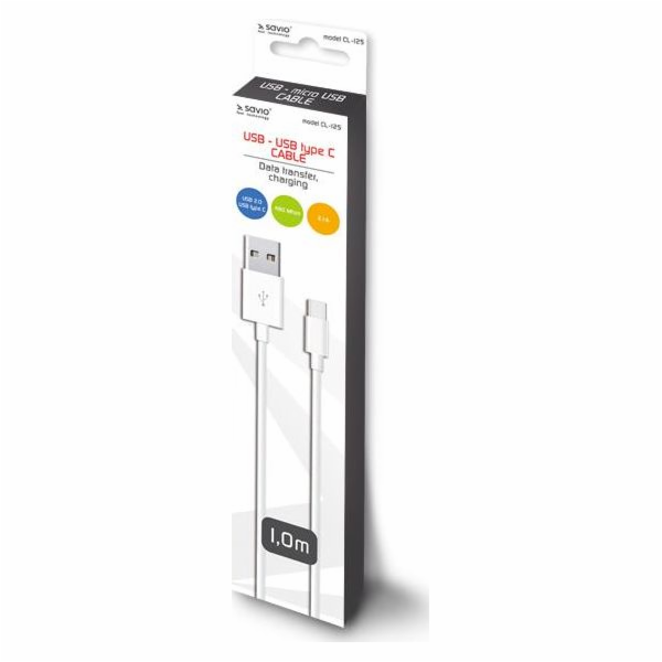 Savio CL-125 USB kabel USB 2.0 1 m USB A USB C Bílá