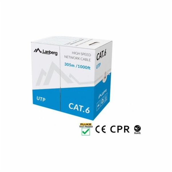 LANBERG LAN KABEL CAT.6 UTP 305M PEVNÝ CU ŠEDÝ CPR + FLUK...