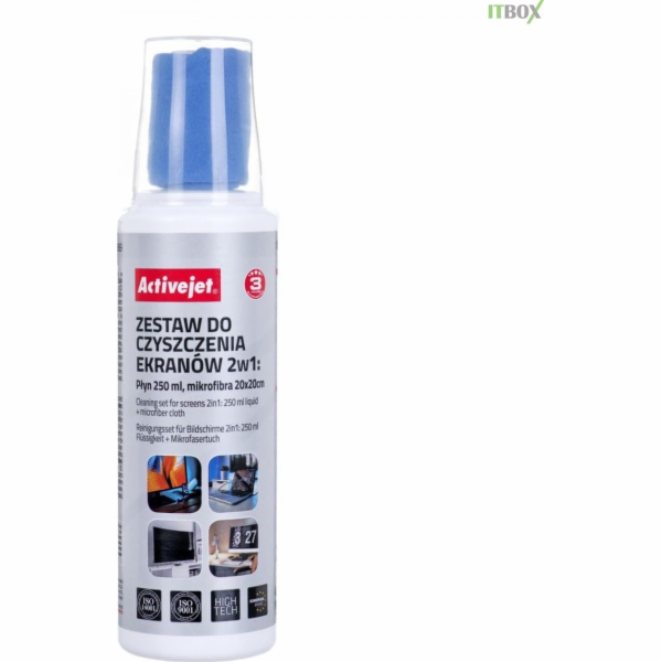 Activejet Sada na čištění obrazovek 2v1 250 ml/20x20 cm
