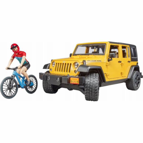 Bruder Jeep Wrangler Rubicon s cyklistou a kolem