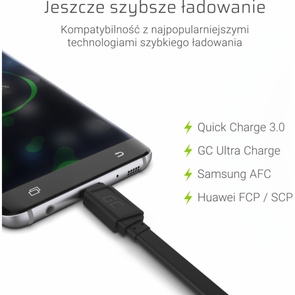 USB kabel Green Cell GCmatte USB-C Plochý kabel 25 cm s r...