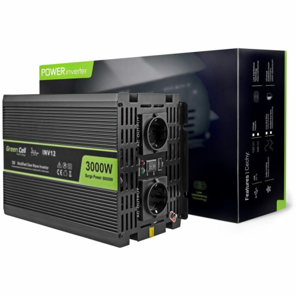 Invertor do auta Green Cell 12V až 220V, 3000W / 6000W (I...