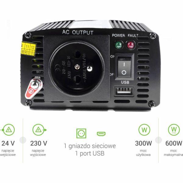 Green Cell Converter 24V/230V 300W/600W Automobilový měnič