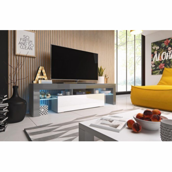 Cama TV stolek TORO 158 šedá/bílý lesk