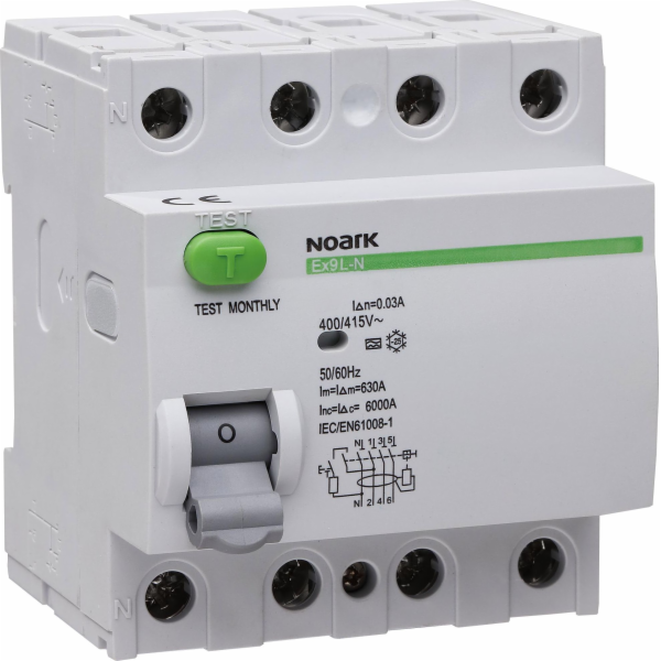 Noark Electric Ex9L-N 4P 25A AC 30mA 6kA Proudový chránič