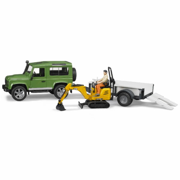Bruder LAND ROVER + přepravník, mikrobagr JCB