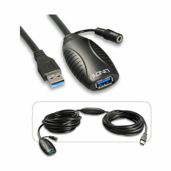 Lindy USB-A aktivní USB kabel 10m černý (43156)