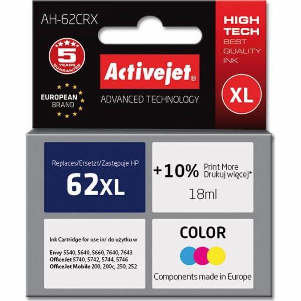 Activejet AH-62CRX ink for HP printer; HP 62XL C2P07AE re...