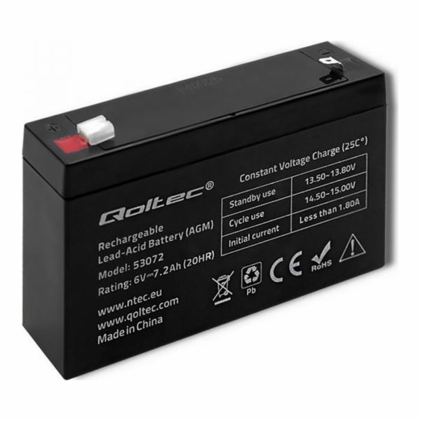 Qoltec AGM Battery | 6V | 7.2Ah | Maintenance-free | Effi...